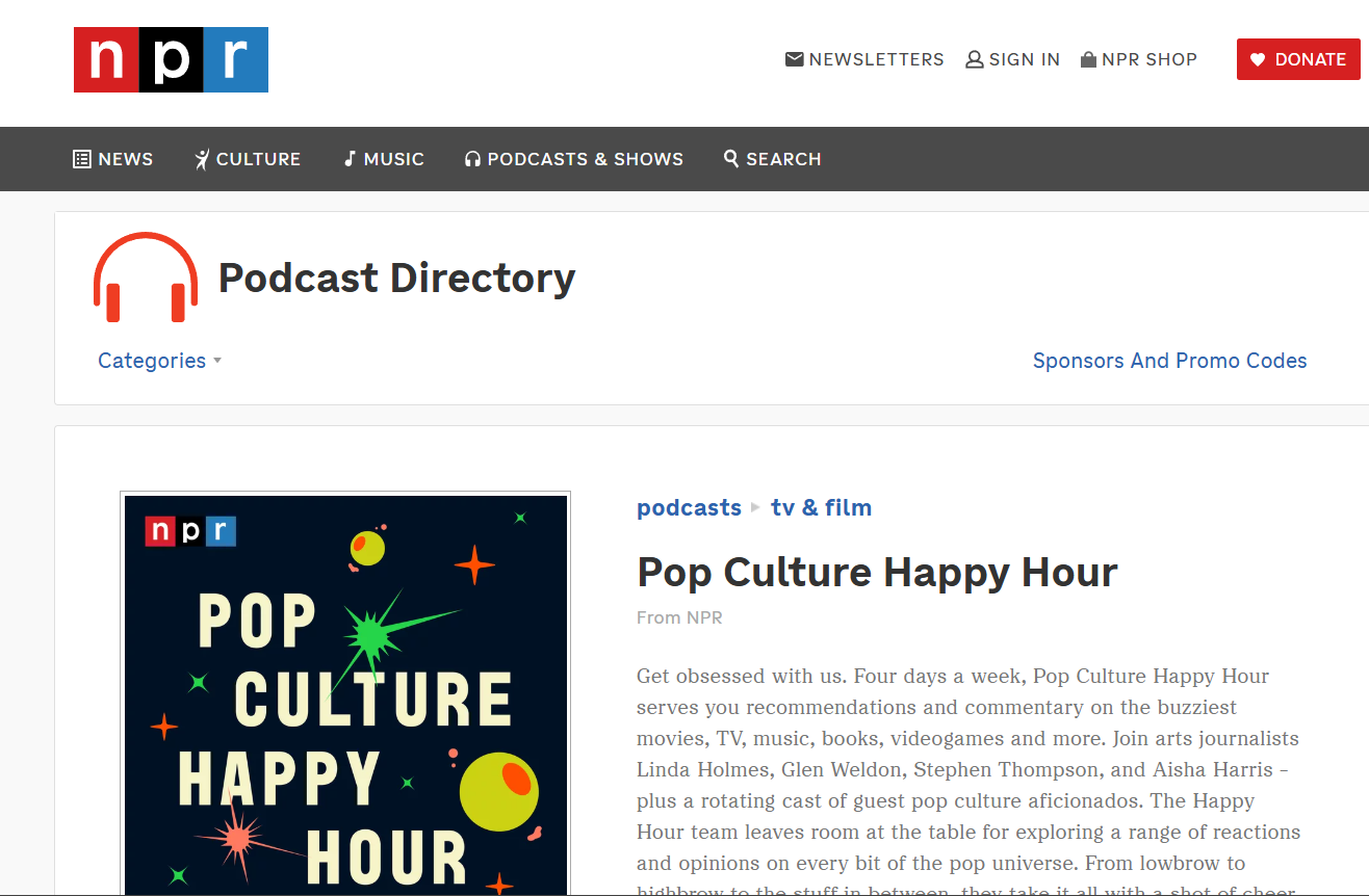 NPR pop culture happy hour website